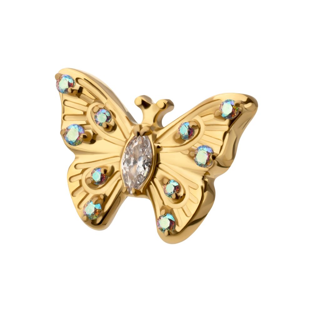 Prong-Set Gem Multi-Gem Butterfly Threadless Earring / Nosering – 24Kt Gold PVD Titanium