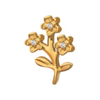 Prong-Set Gem Triple Flower & Stem Threadless Earring / Nosering – 24Kt Gold PVD Titanium