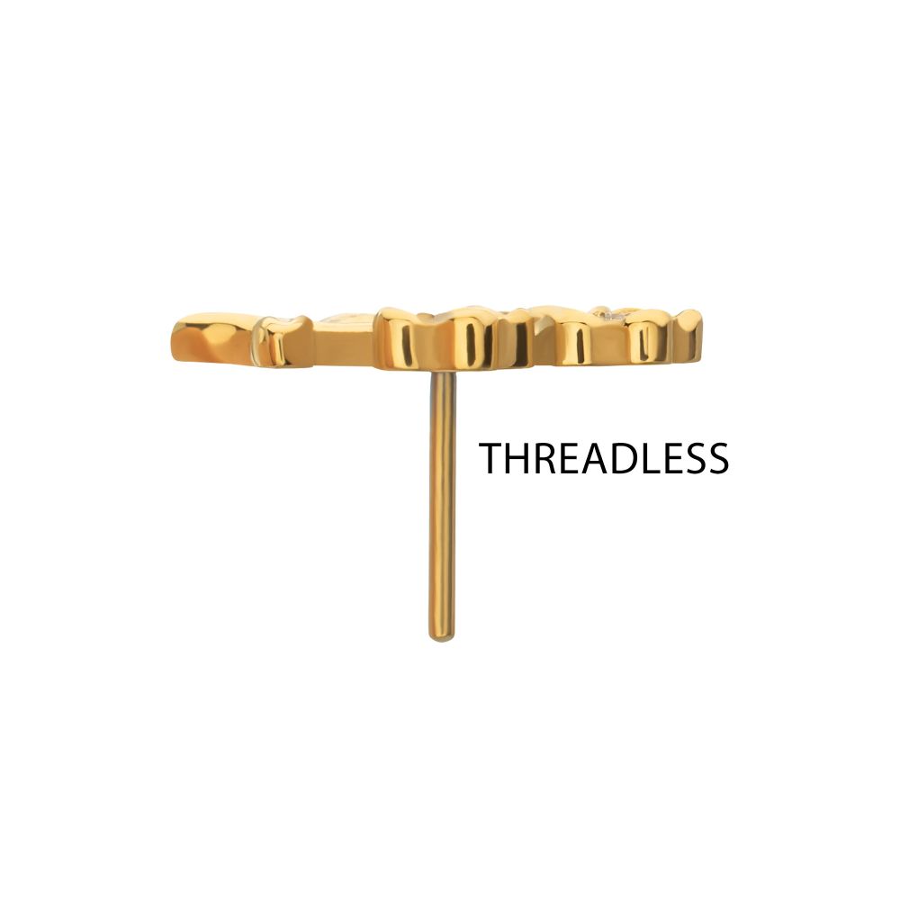 Prong-Set Gem Triple Flower & Stem Threadless Earring / Nosering – 24Kt Gold PVD Titanium