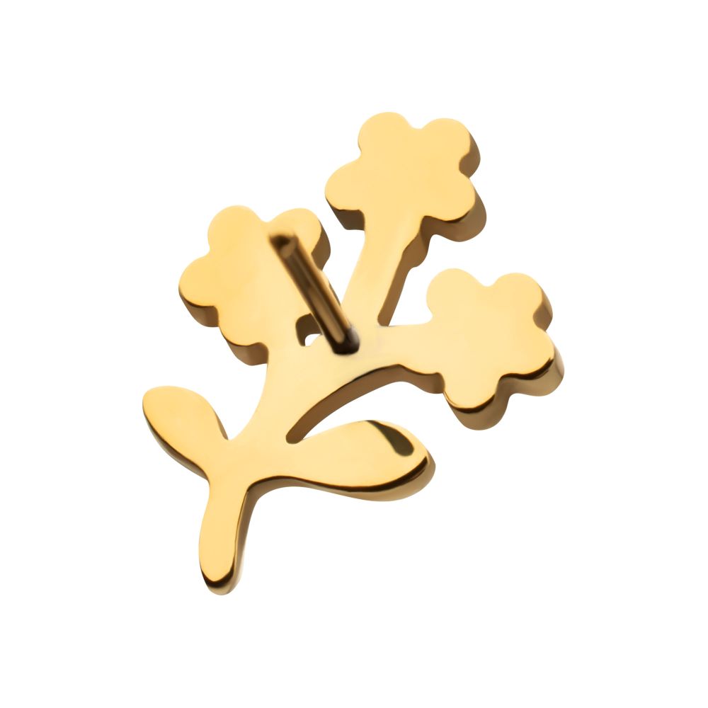 Prong-Set Gem Triple Flower & Stem Threadless Earring / Nosering – 24Kt Gold PVD Titanium