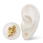Prong-Set Gem Triple Flower & Stem Threadless Earring / Nosering – 24Kt Gold PVD Titanium