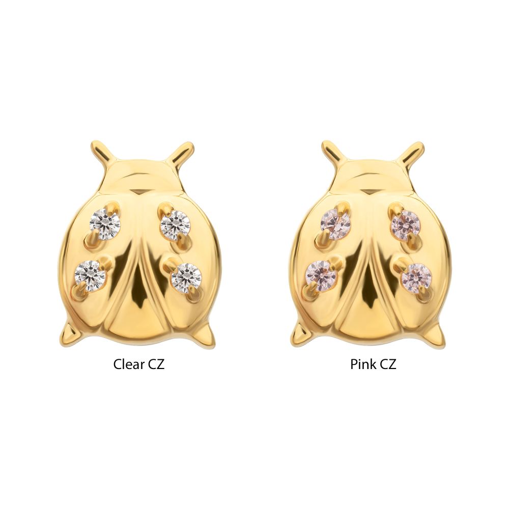Lucky Ladybug Threadless Earring / Nosering Top – Gem & 24Kt Gold PVD Titanium