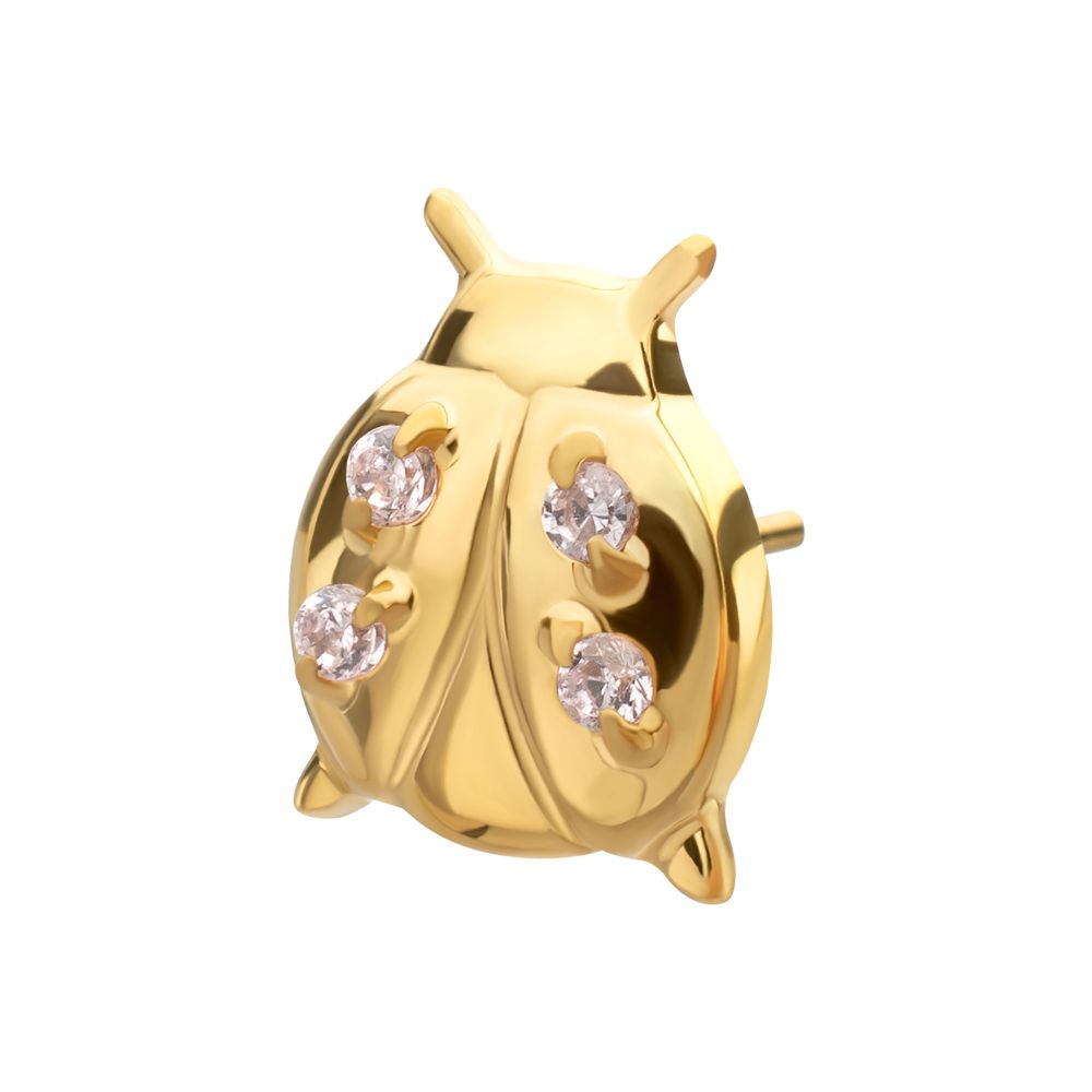 Lucky Ladybug Threadless Earring / Nosering Top – Gem & 24Kt Gold PVD Titanium