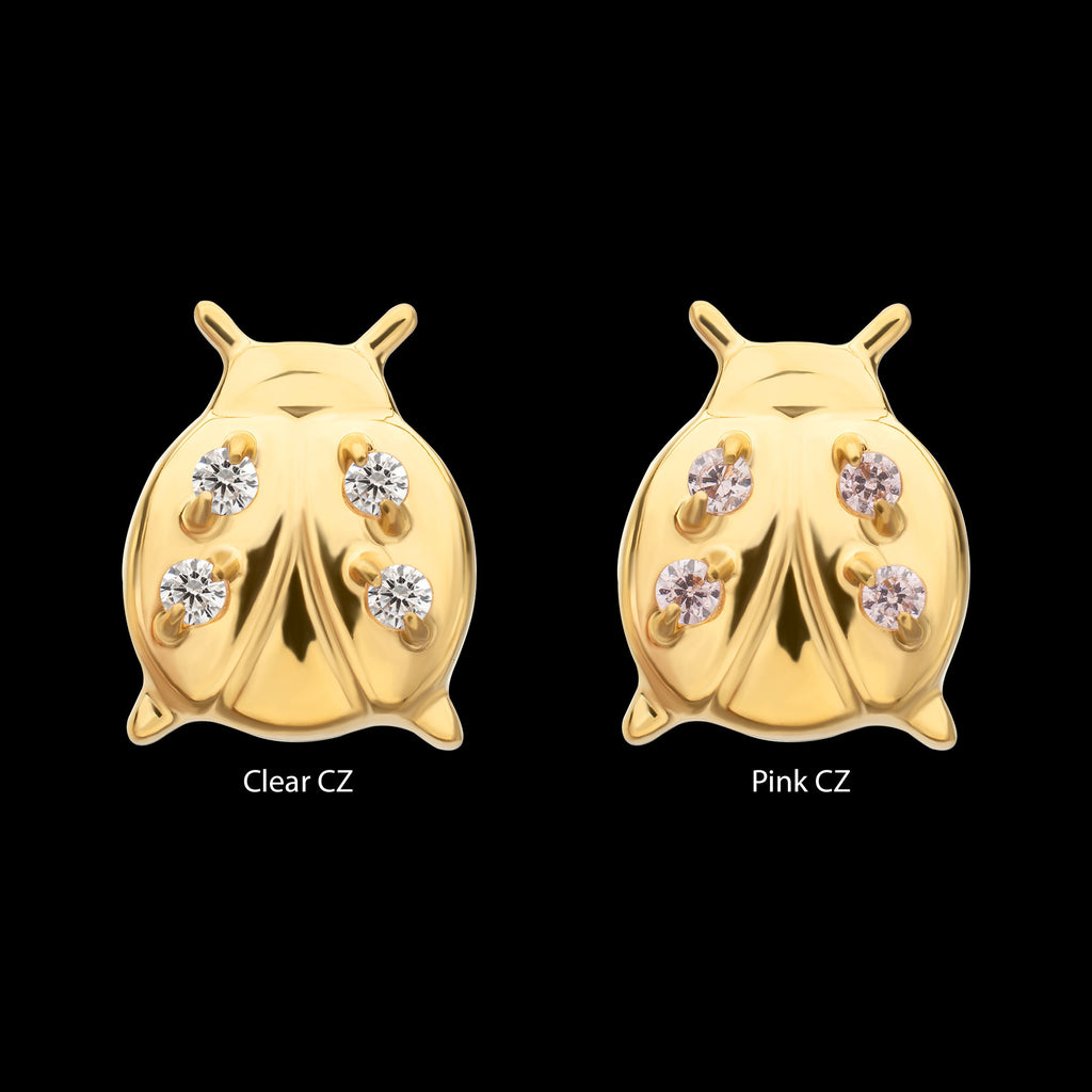 Lucky Ladybug Threadless Earring / Nosering Top – Gem & 24Kt Gold PVD Titanium