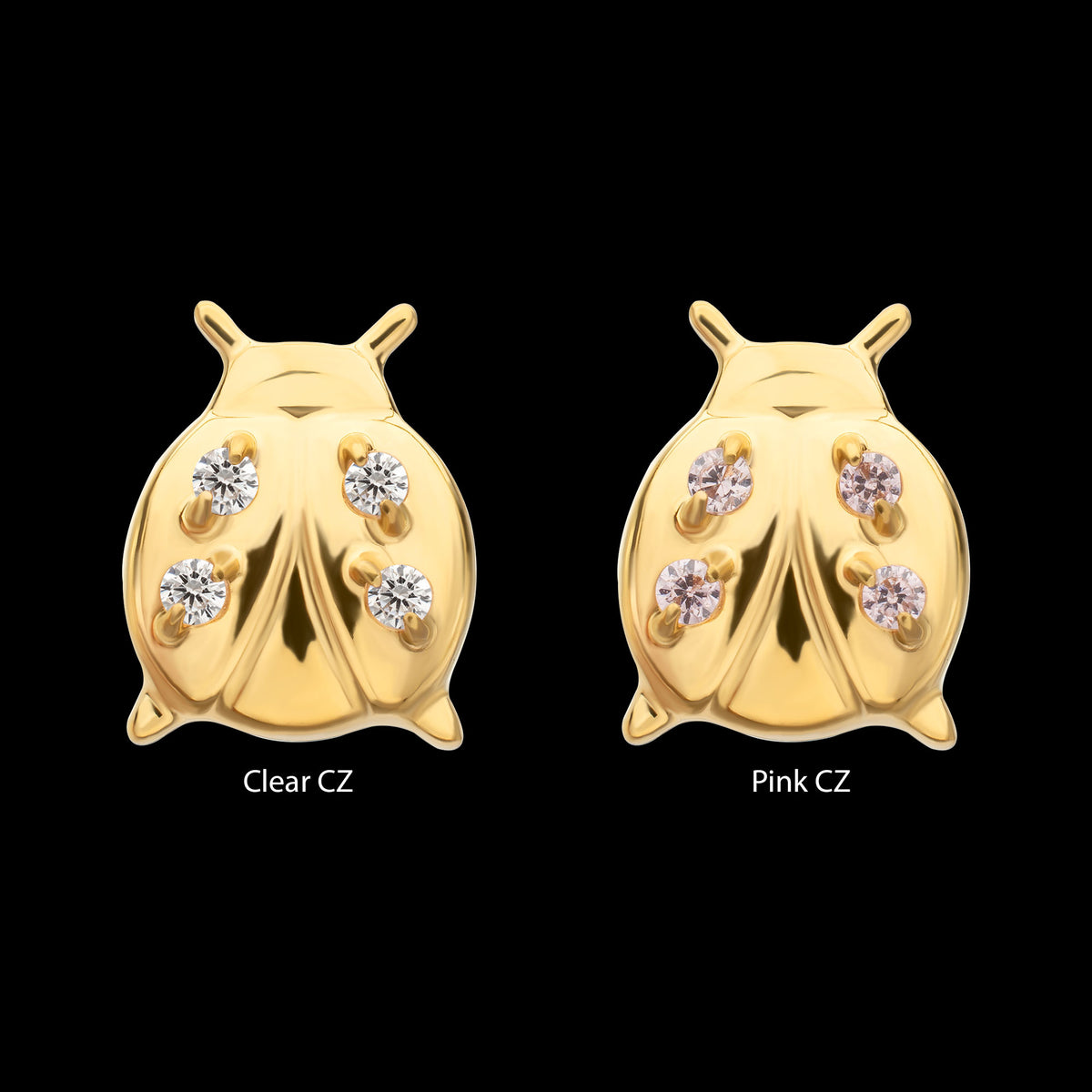 Lucky Ladybug Threadless Earring / Nosering Top – Gem & 24Kt Gold PVD Titanium