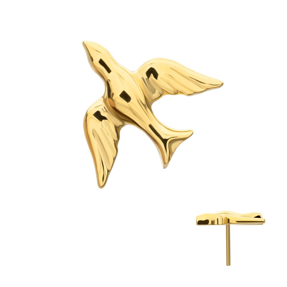 Flying Swallow Threadless Earring / Nosering – 24Kt Gold PVD Titanium