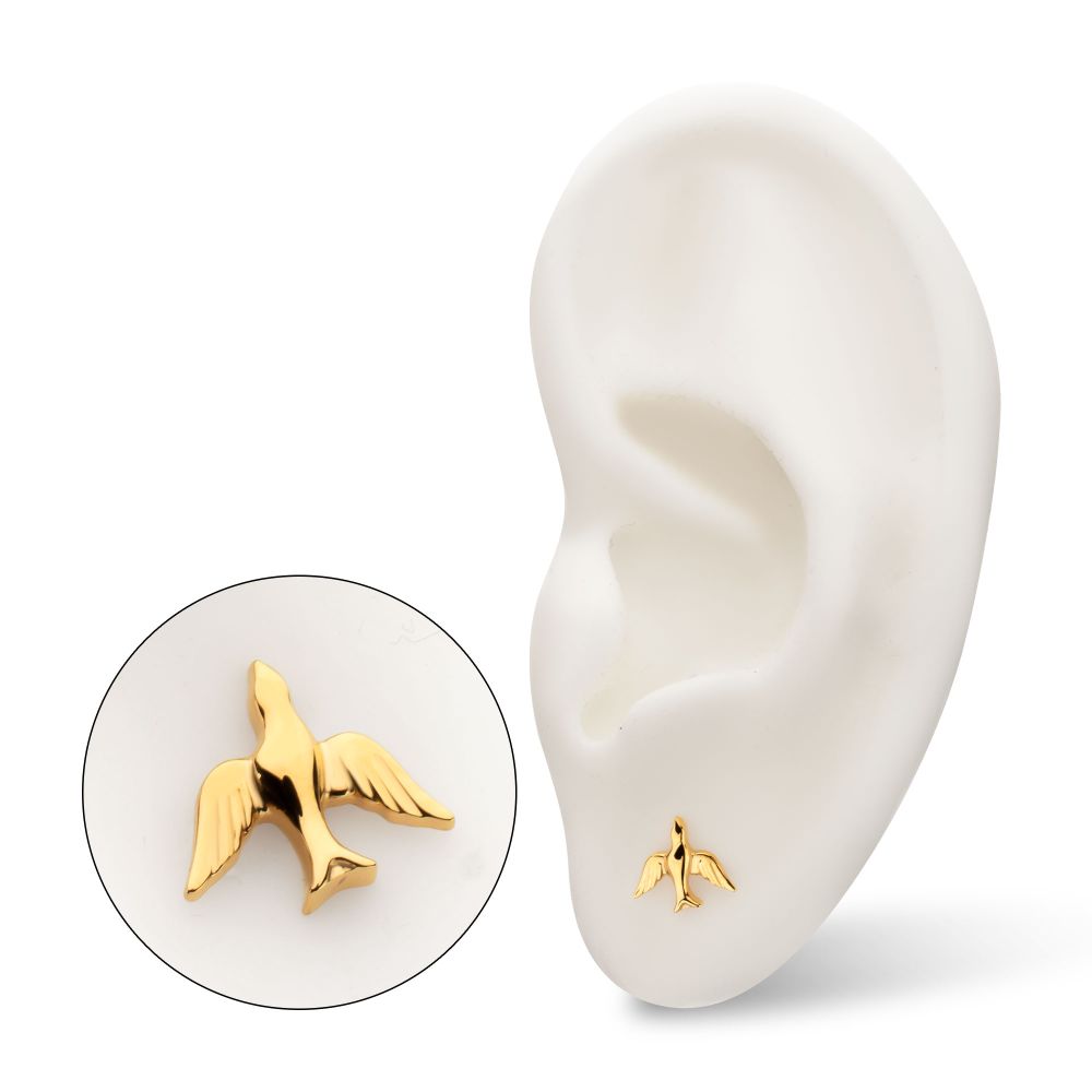 Flying Swallow Threadless Earring / Nosering – 24Kt Gold PVD Titanium