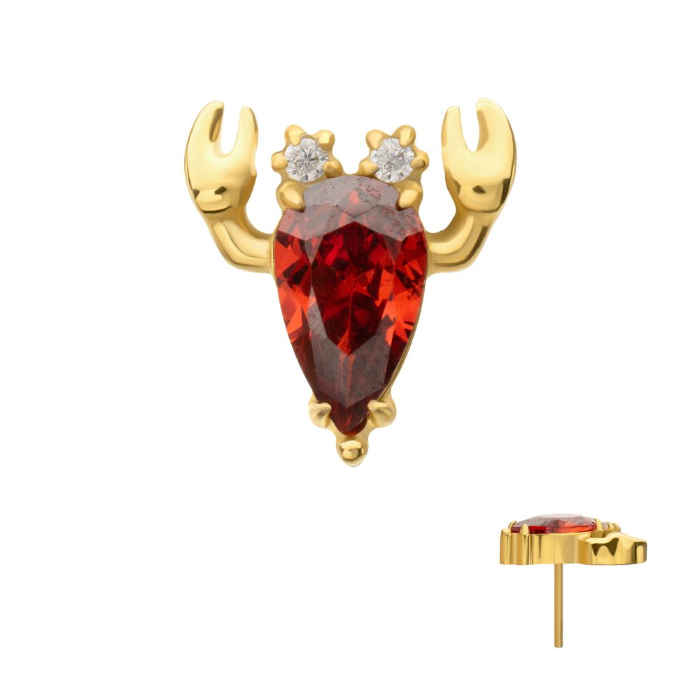 Prong-Set Gem Lobster Threadless Earring / Nosering – 24Kt Gold PVD Titanium