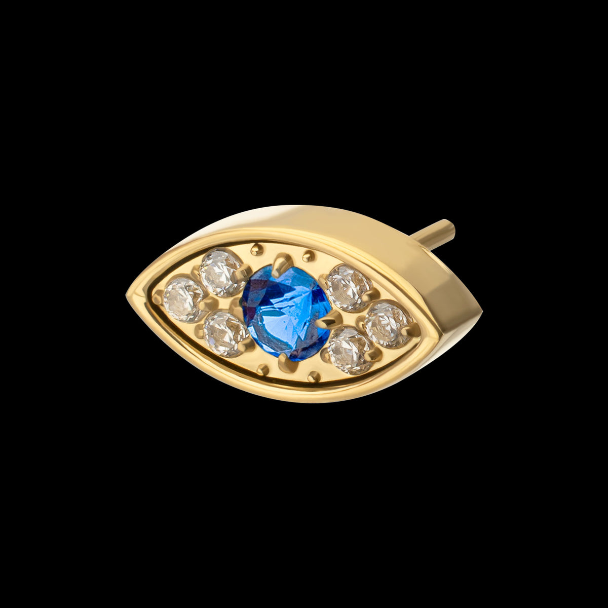 Evil Eye Blue & Clear CZ Threadless Top Earring / Nosering – 24kt Gold PVD Titanium