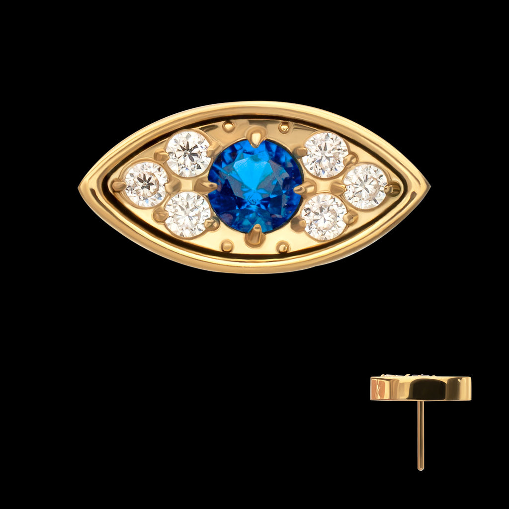 Evil Eye Blue & Clear CZ Threadless Top Earring / Nosering – 24kt Gold PVD Titanium