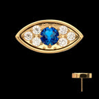 Evil Eye Blue & Clear CZ Threadless Top Earring / Nosering – 24kt Gold PVD Titanium