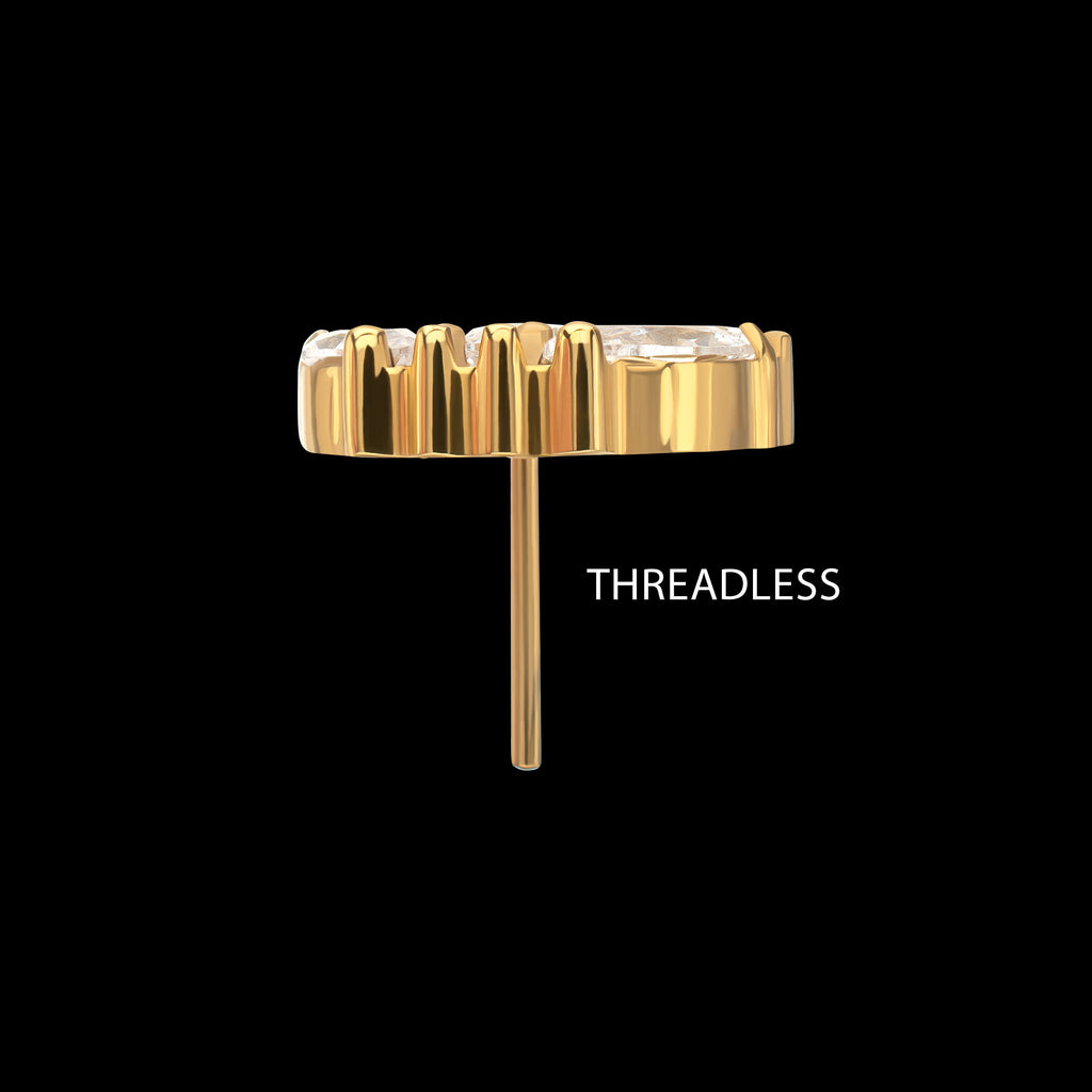 Beaded Edge Marquise Fan Gem Cluster Threadless Top Earring / Nosering – 24kt Gold PVD Titanium