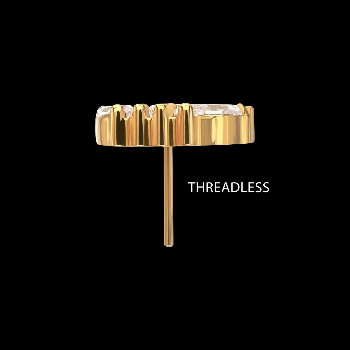 Beaded Edge Marquise Fan Gem Cluster Threadless Top Earring / Nosering – 24kt Gold PVD Titanium