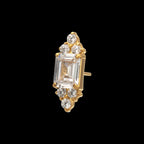 Hexagon Prong Set Round & Baguette Gem Threadless Top Earring / Nosering – 24kt Gold PVD Titanium
