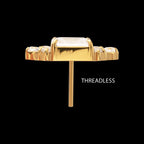 Hexagon Prong Set Round & Baguette Gem Threadless Top Earring / Nosering – 24kt Gold PVD Titanium