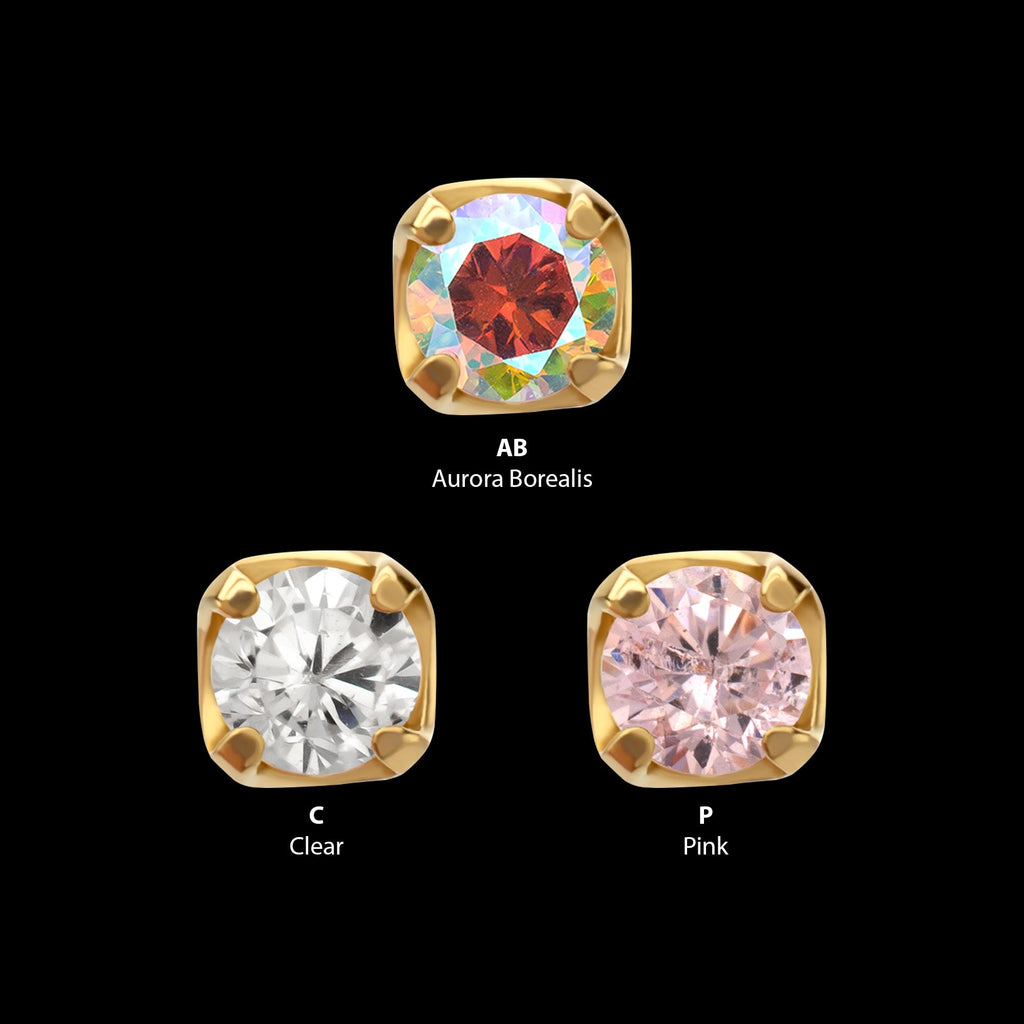 4-Prong Round Gem Flat-Base Low-Profile Threadless Earring / Nosering – 24Kt Gold PVD Titanium