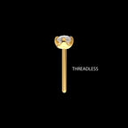 4-Prong Round Gem Flat-Base Low-Profile Threadless Earring / Nosering – 24Kt Gold PVD Titanium