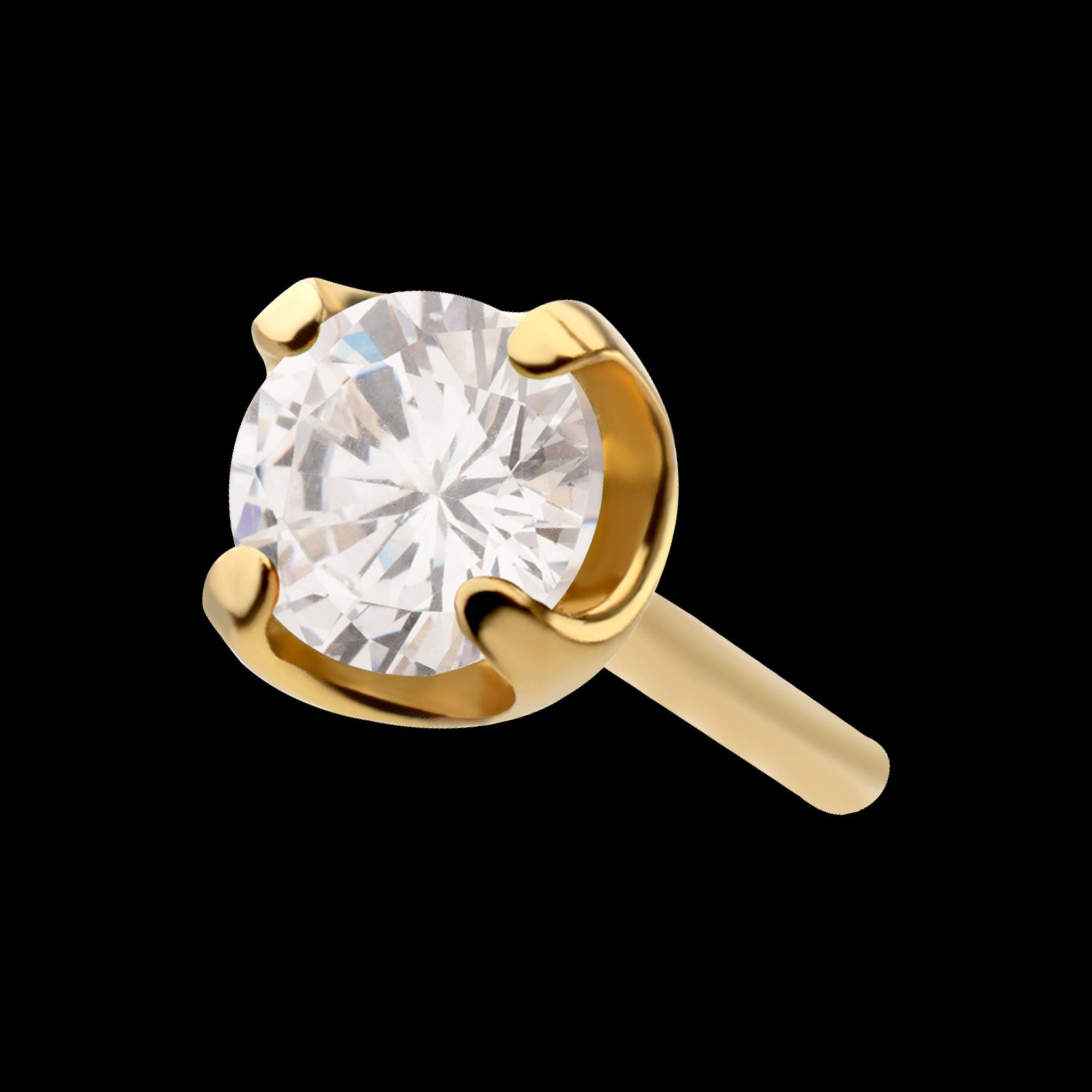 4-Prong Round Gem Flat-Base Low-Profile Threadless Earring / Nosering – 24Kt Gold PVD Titanium