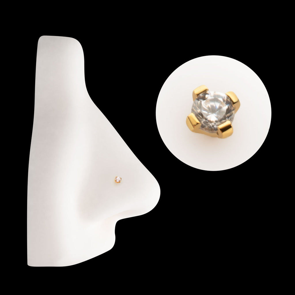 4-Prong Round Gem Flat-Base Low-Profile Threadless Earring / Nosering – 24Kt Gold PVD Titanium
