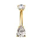 Double Teardrop 4-Prong Gem Fixed Bottom Navel Jewelry / Belly Button Ring – 24Kt Gold PVD Titanium