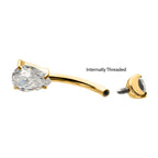 Double Teardrop 4-Prong Gem Fixed Bottom Navel Jewelry / Belly Button Ring – 24Kt Gold PVD Titanium
