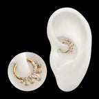 7-Baguette Prong-Set Gem Fan Front-Facing Hinged Segment Clicker Hoop Earring / Nosering – 24Kt Gold PVD Titanium