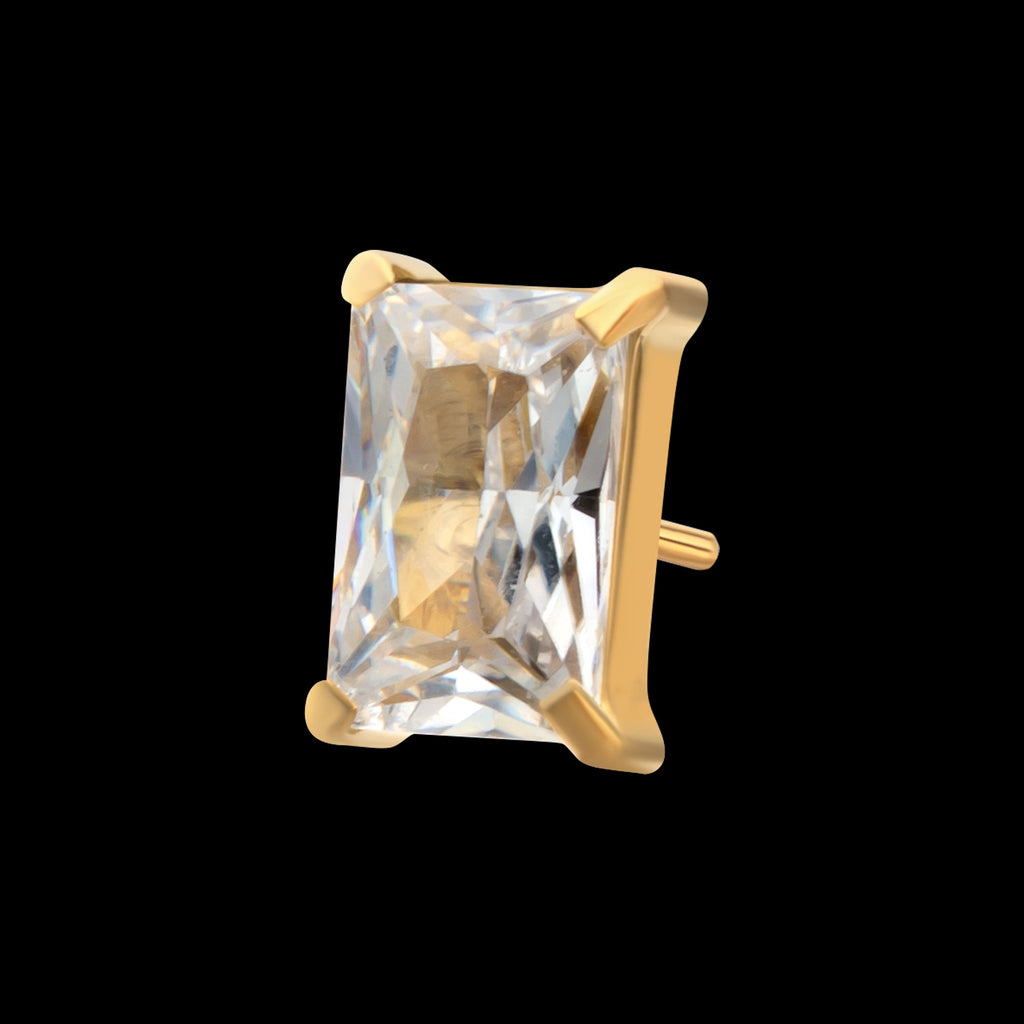 Luxe Baguette Prong Set Gem Flatback Stud Earring / Nosering - Gem in 24Kt Gold PVD Titanium