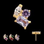 Harmony Cluster Prong Set Gem Flatback Stud Earring / Nosering - Gem in 24Kt Gold PVD Titanium