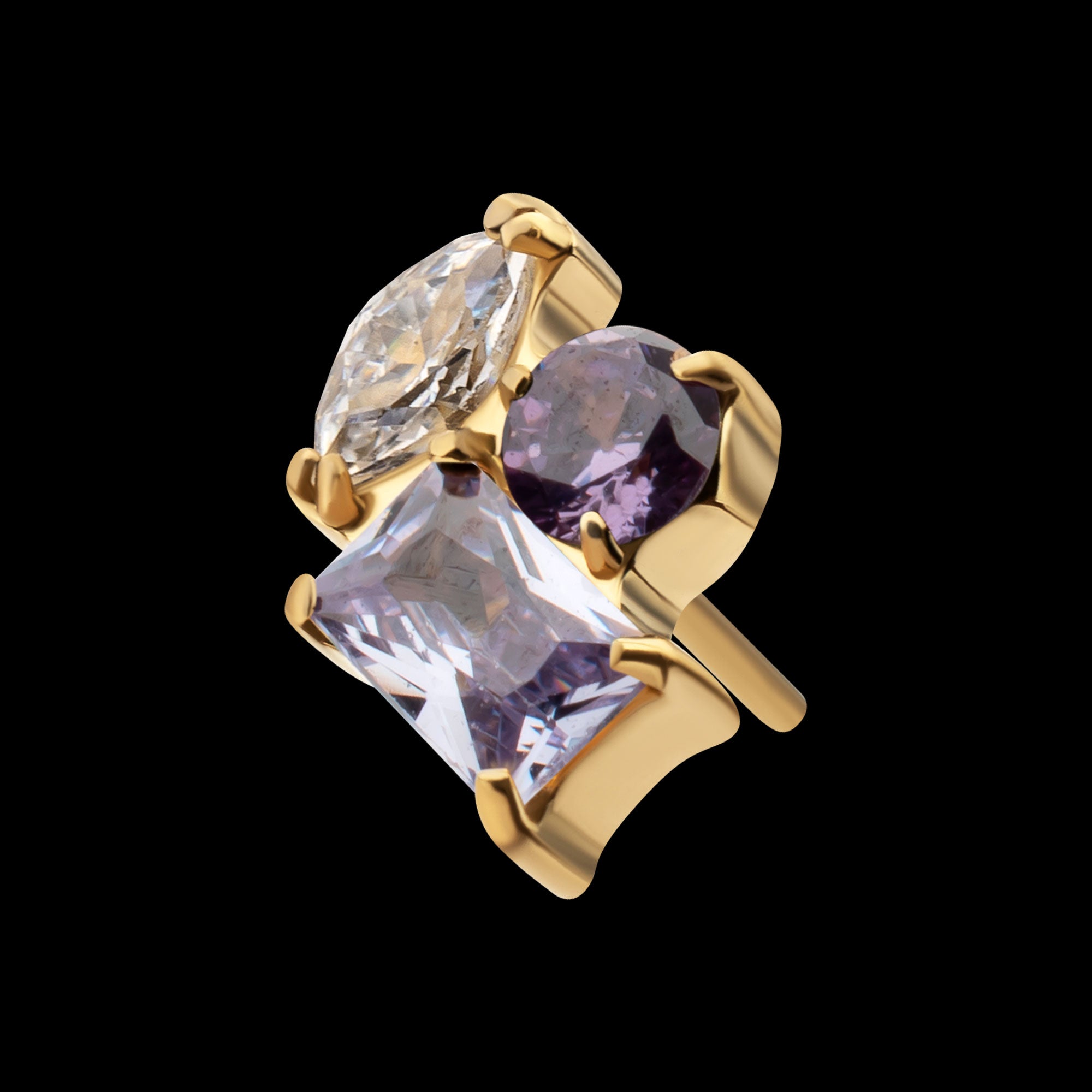 Harmony Cluster Prong Set Gem Flatback Stud Earring / Nosering - Gem in 24Kt Gold PVD Titanium