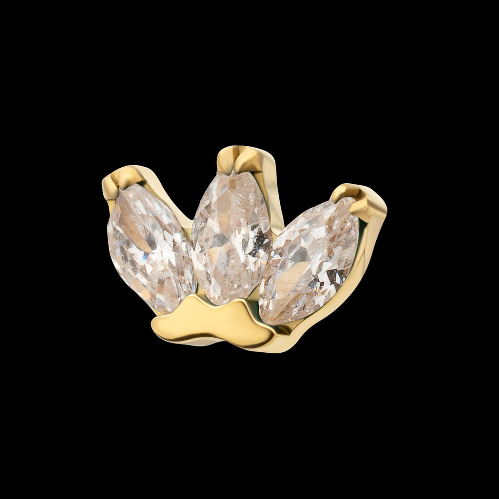 3-Marquise Gem Fan Cluster Threadless Earring / Nosering Top – Gem & 24Kt Gold PVD Titanium
