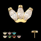 3-Marquise Gem Fan Cluster Threadless Earring / Nosering Top – Gem & 24Kt Gold PVD Titanium