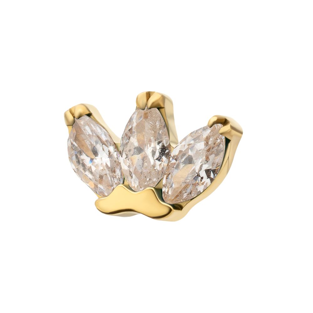 3-Marquise Gem Fan Cluster Threadless Earring / Nosering Top – Gem & 24Kt Gold PVD Titanium