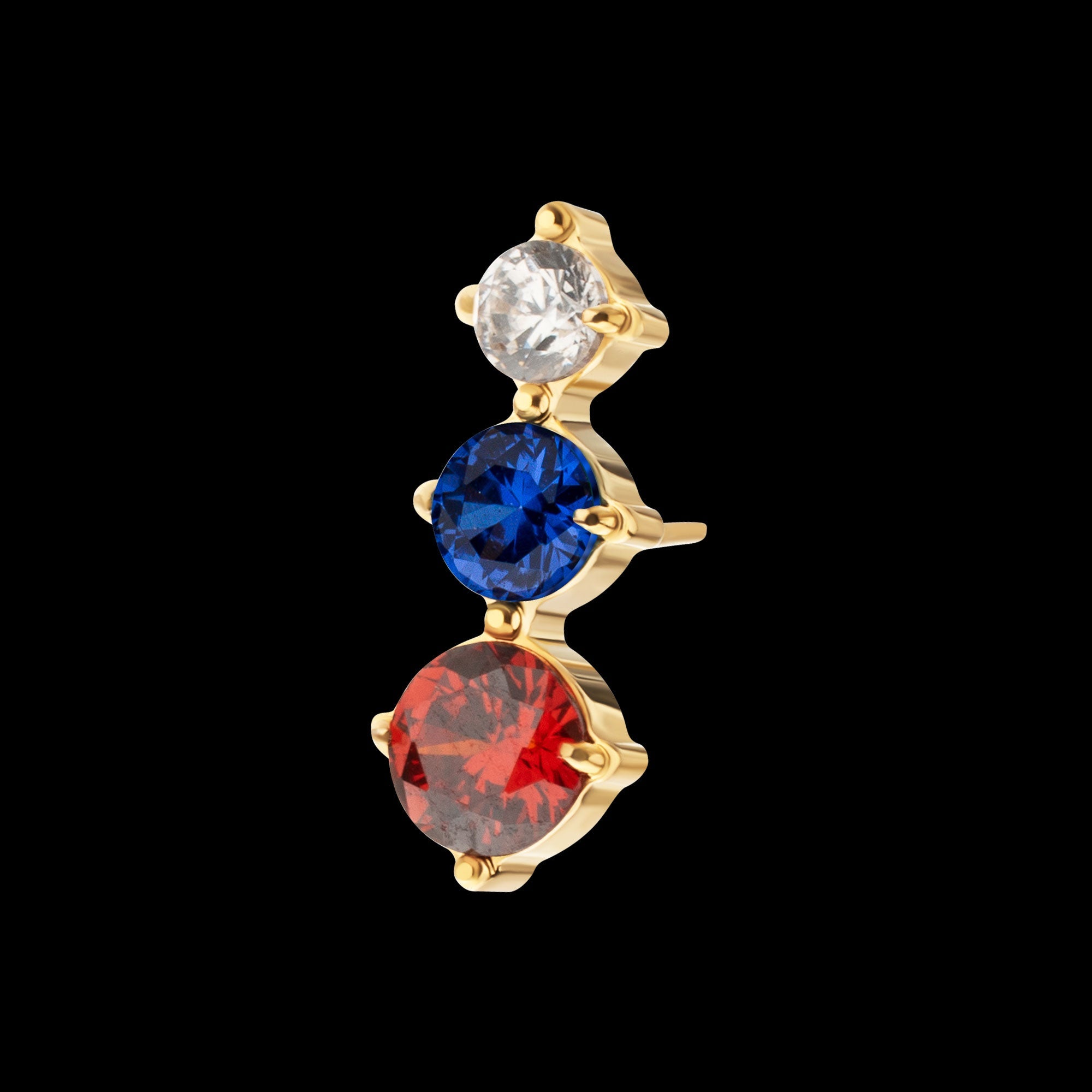 Triple Cluster Prong-Set Gem Threadless Earring / Nosering – 24Kt Gold PVD Titanium