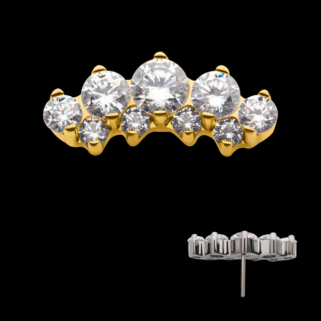 Terraced Cluster Prong Set CZ Gem Flatback Stud Earring / Nosering - CZ in 24Kt Gold PVD Titanium