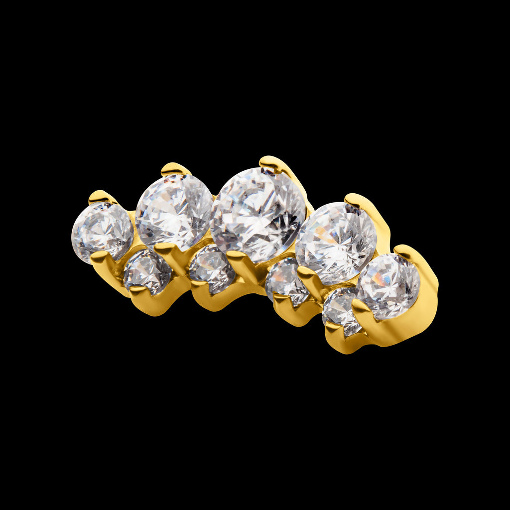Terraced Cluster Prong Set CZ Gem Flatback Stud Earring / Nosering - CZ in 24Kt Gold PVD Titanium