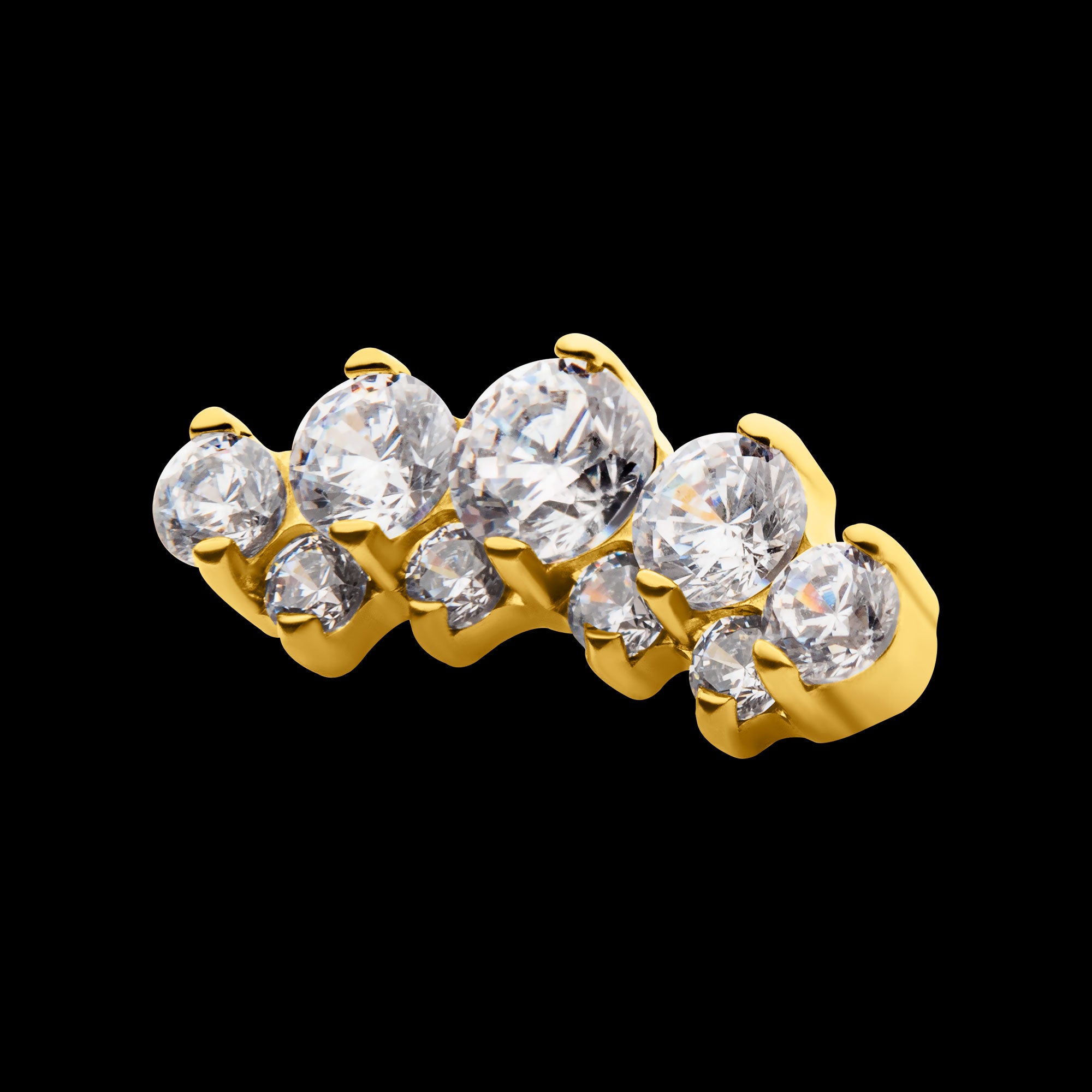 Terraced Cluster Prong Set CZ Gem Flatback Stud Earring / Nosering - CZ in 24Kt Gold PVD Titanium