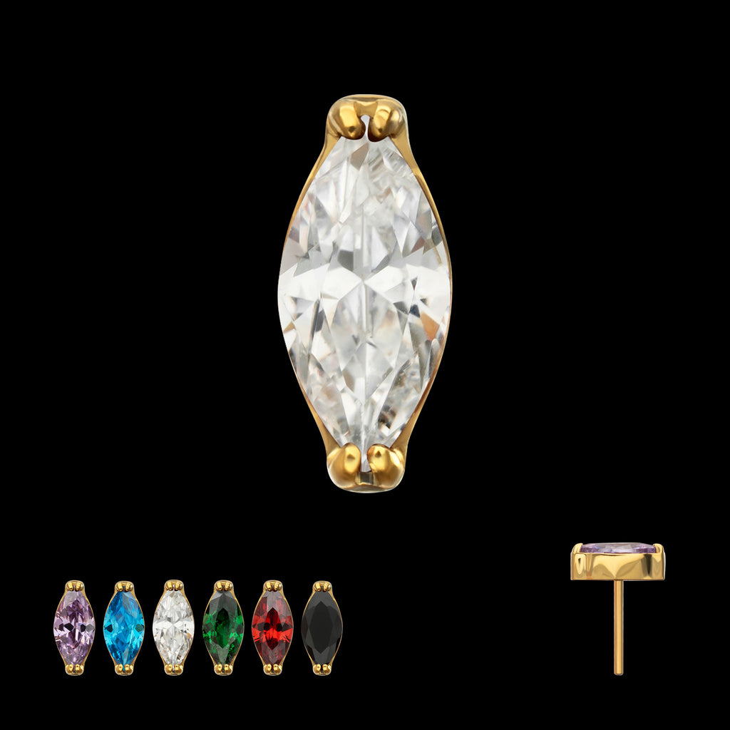 V-Prong Marquise CZ Gem Flatback Stud Earring / Nosering - CZ in 24Kt Gold PVD Titanium
