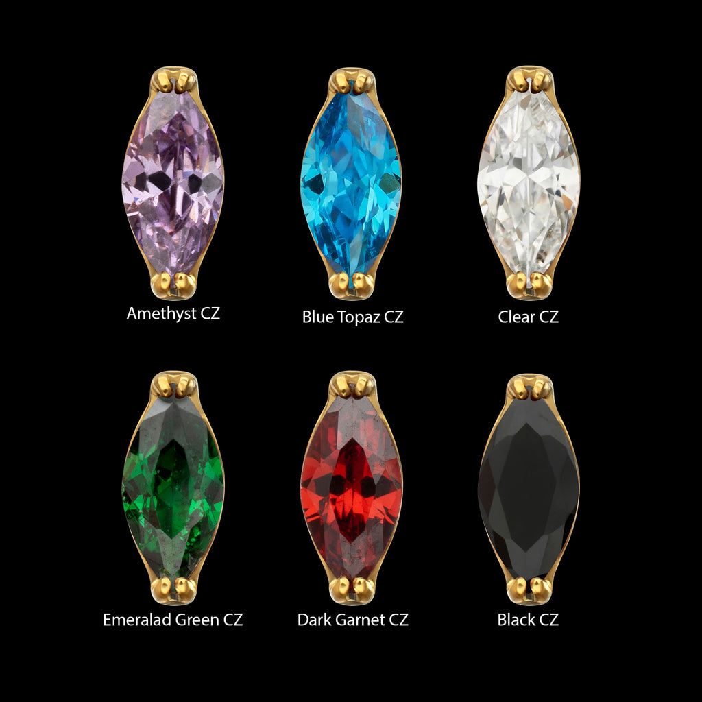 V-Prong Marquise CZ Gem Flatback Stud Earring / Nosering - CZ in 24Kt Gold PVD Titanium