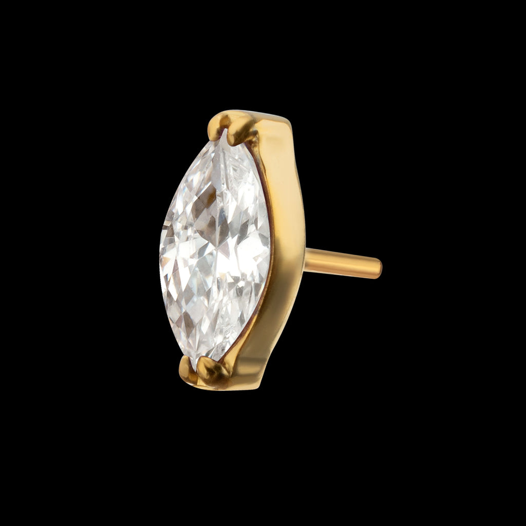 V-Prong Marquise CZ Gem Flatback Stud Earring / Nosering - CZ in 24Kt Gold PVD Titanium
