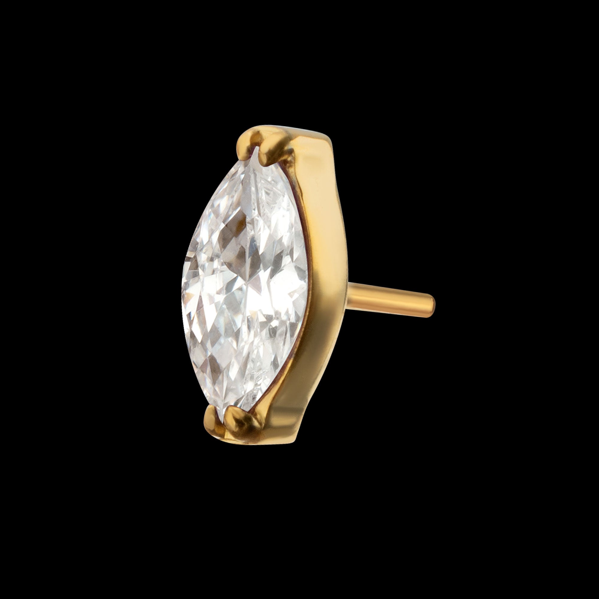 Double V-Prong 4mm Marquise CZ Gem Flatback Stud Earring / Nosering - CZ in 24Kt Gold PVD Titanium