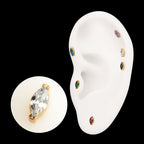 V-Prong Marquise CZ Gem Flatback Stud Earring / Nosering - CZ in 24Kt Gold PVD Titanium