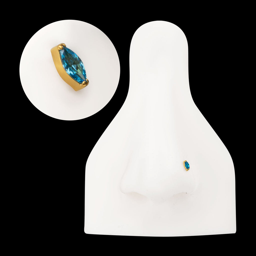 Double V-Prong 4mm Marquise CZ Gem Flatback Stud Earring / Nosering - CZ in 24Kt Gold PVD Titanium