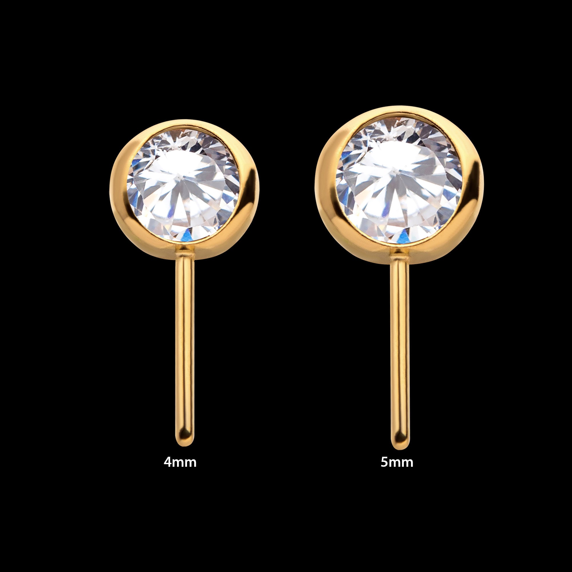 Bezel Set Swarovski Crystal Side Facing Flatback Stud Earring / Nosering - Swarovski Crystal in 24Kt Gold PVD Titanium