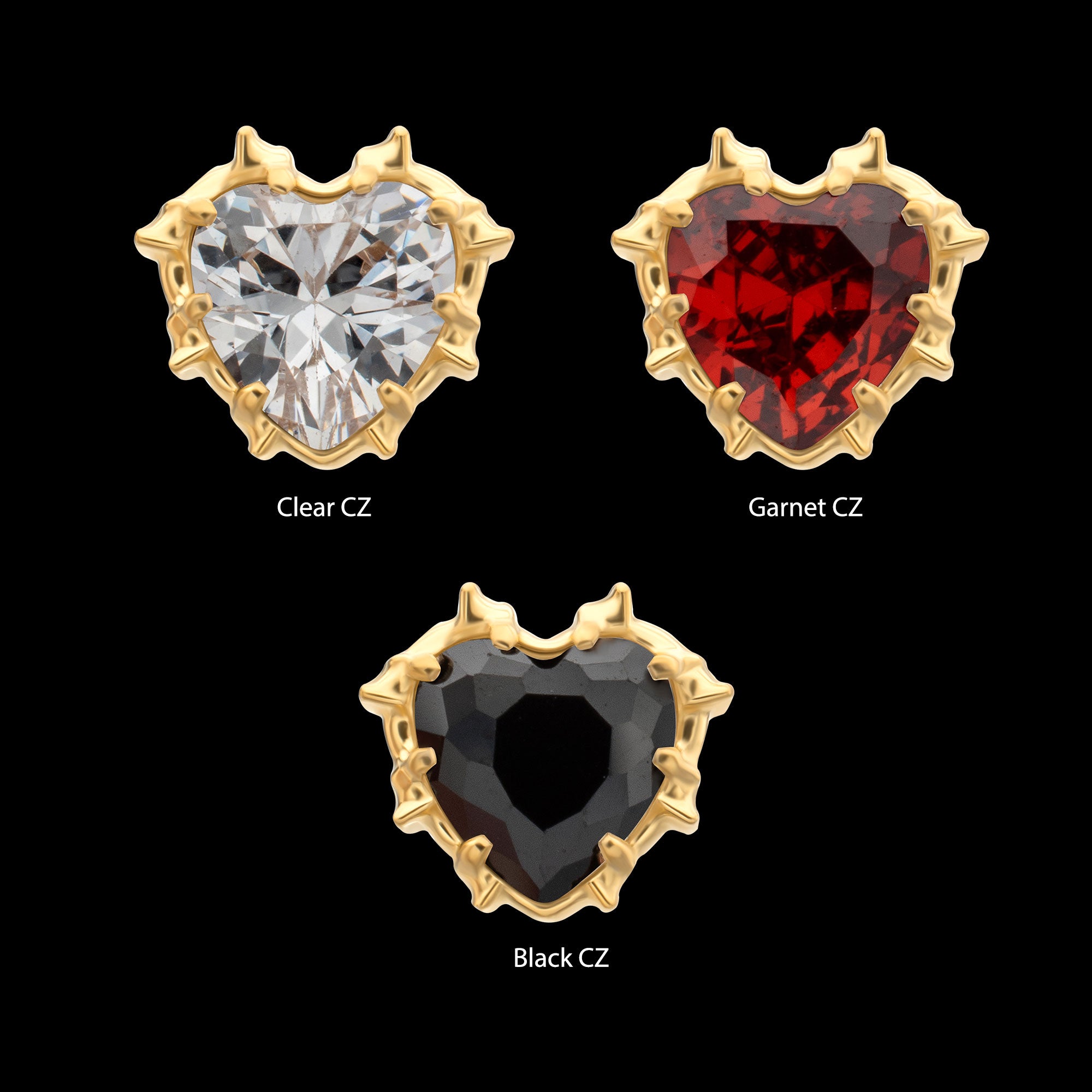 Prong Set Gem Heartbreaker Edge Flatback Stud Earring / Nosering - Gem in 24Kt Gold PVD Titanium