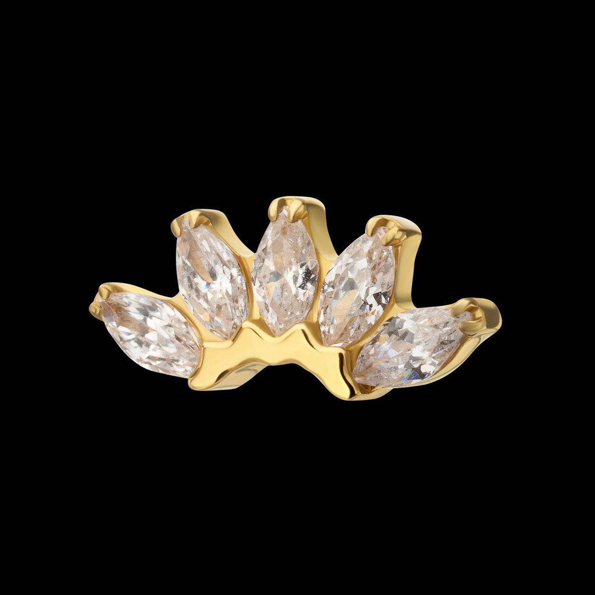 5-Marquise Gem Fan Cluster Threadless Earring / Nosering Top – Gem & 24Kt Gold PVD Titanium