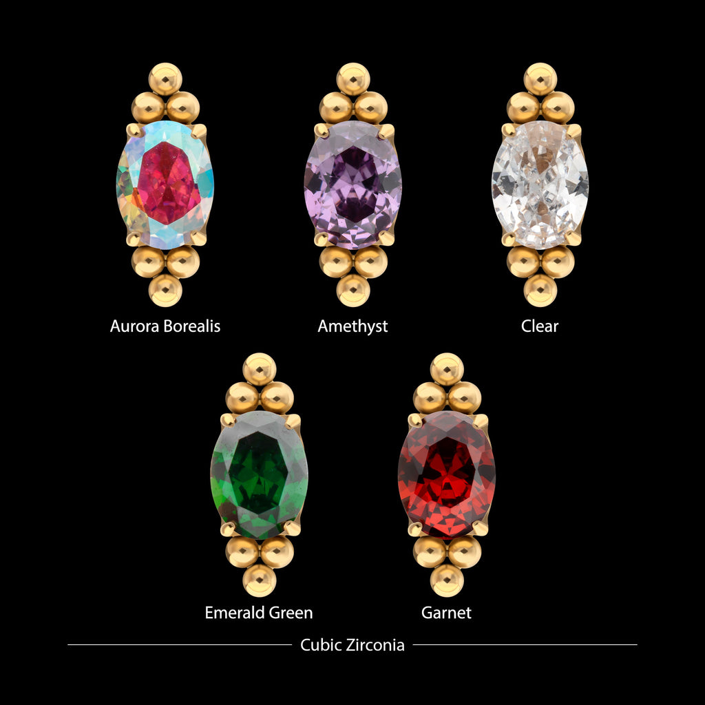 Nova Oval Prong Set Gem Flatback Stud Earring / Nosering - Gem in 24Kt Gold PVD Titanium