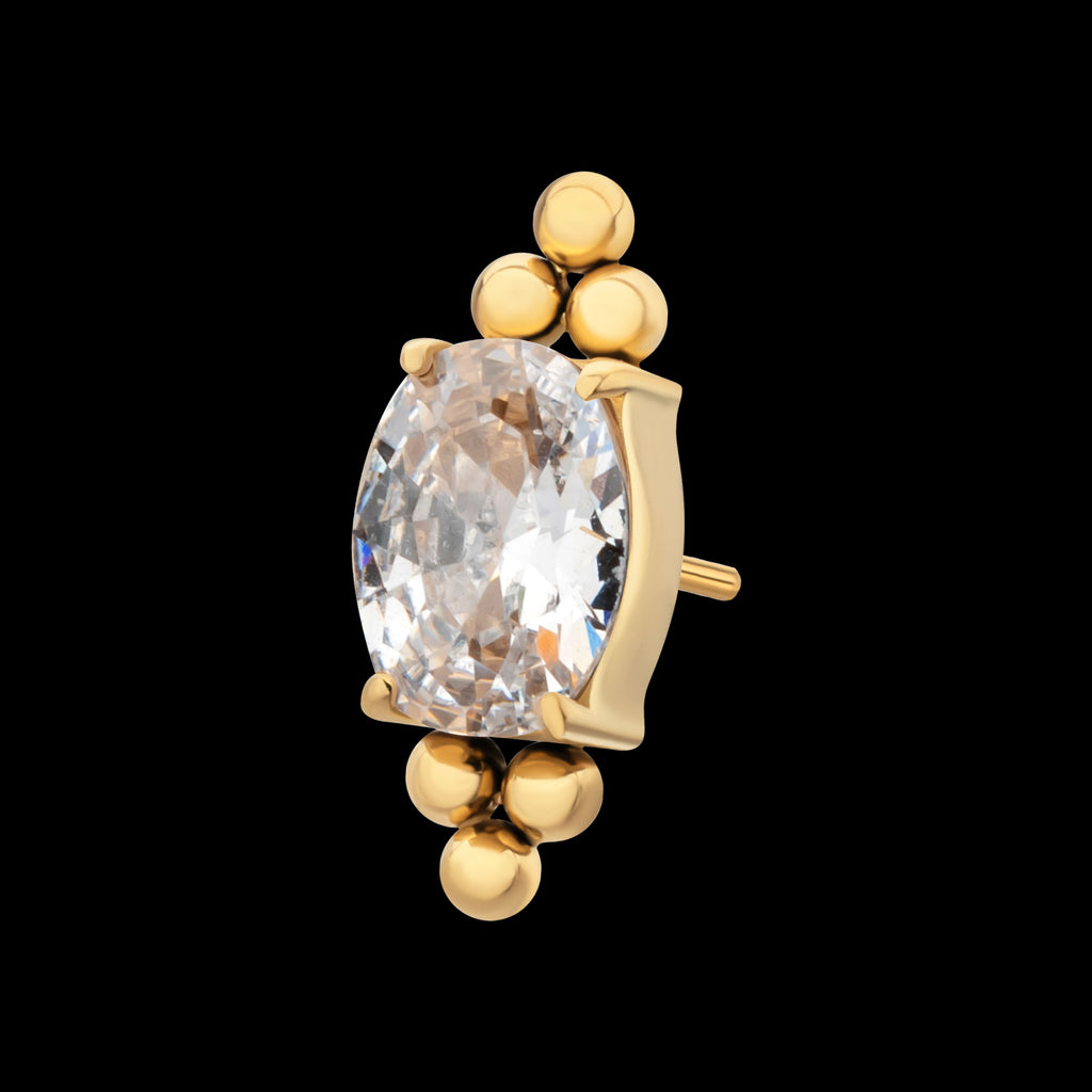 Nova Oval Prong Set Gem Flatback Stud Earring / Nosering - Gem in 24Kt Gold PVD Titanium