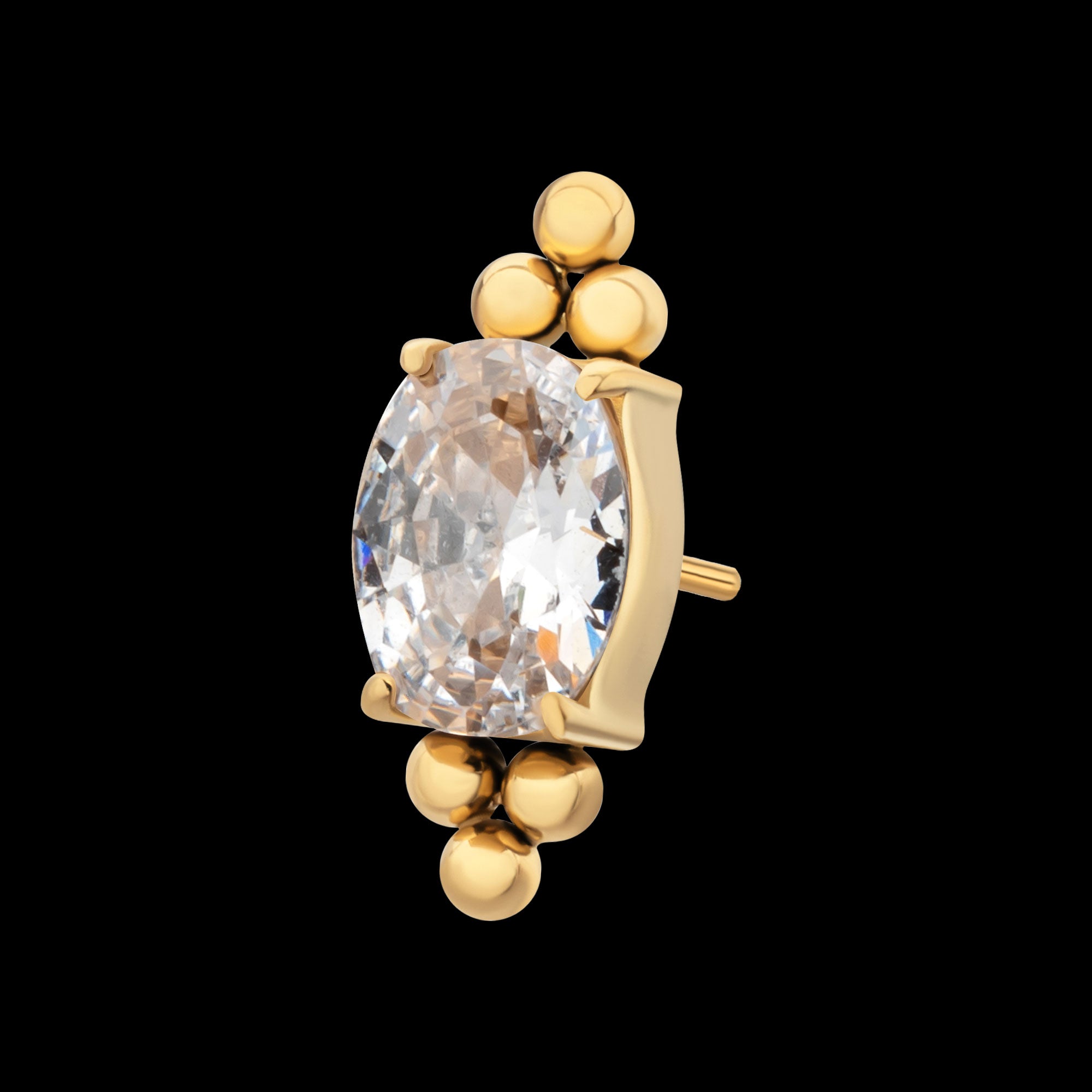 Nova Oval Prong Set Gem Flatback Stud Earring / Nosering - Gem in 24Kt Gold PVD Titanium