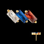 Prong-Set Baguette CZ Diagonal 3-Cluster Threadless Earring / Nosering – 24Kt Gold PVD Titanium