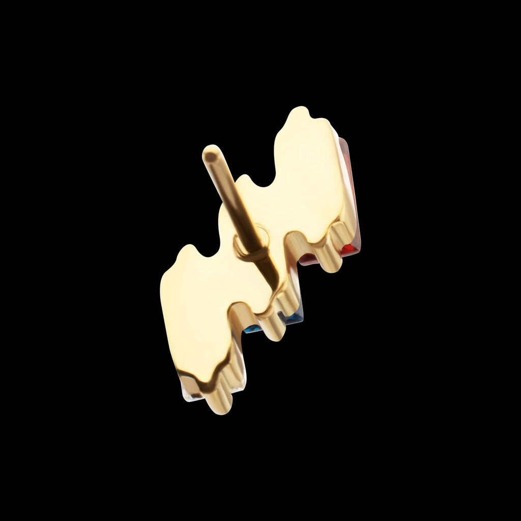 Prong-Set Baguette CZ Diagonal 3-Cluster Threadless Earring / Nosering – 24Kt Gold PVD Titanium